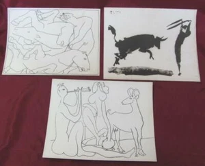 1960s VINTAGE SET OF 3 REPRODCTION PABLO PICASSO DRAWINGS ON CARDBOARD - Picture 1 of 12