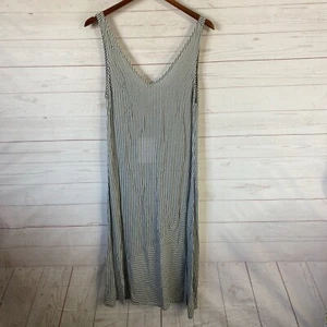 Aila Blue Stardust Tank Dress XS Green Sea Stripe Print Midi V-Neck Rayon New - Picture 1 of 8