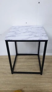Square Side Table with White Compress Paper Marble Wallpaper, 46cm Height - Picture 1 of 5