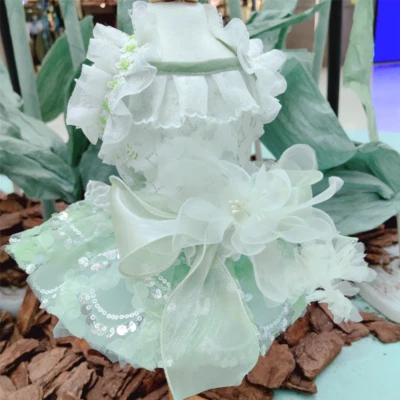 Cat Dog Pet Lace Hollow Out Dress Floral Sequin Mesh Tutu Skirt Wedding Puppy - Image 1 of 3