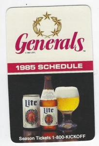 1985 New Jersey Generals USFL Football Pocket Spielplan - Miller Lite Beer - Bild 1 von 2