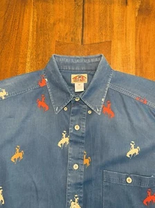 Vintage Barn Fly Rodeo Print Shirt Mens M/L Denim Blue Classic Western USA Faded - Picture 1 of 13