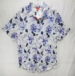 Guess Los Angeles NWT White,Gray,Blue Floral Button down Short Sleeve Slim Fit S - Picture 1 of 12