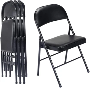 4 Pack Black Folding Chairs with Padded Seats for Outdoor & Indoor, Portable Sta - Picture 1 of 8