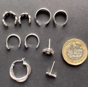 Sterling Silber oxidiert No-Piercing Ohr Manschetten, Creole Hoop, Kreuz Biene Ohrstecker - Bild 1 von 3