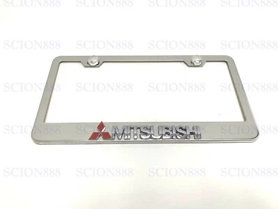 1pc 3D MITSUBISHI Emblem Badge Stainless Steel Chromed Metal License Plate Frame - Image 1 of 2