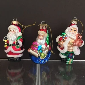 3 mundgeblasene Glas Weihnachtsschmuck 3 Zoll groß handbemalt rot gold grün - Bild 1 von 11