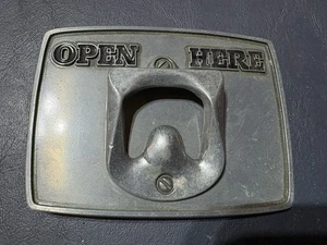 Gently Preowned Modern Bottle Opener Belt Buckle - “Open Here”  near VG Cond. - Picture 1 of 3