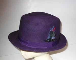 Purple Fedora Felt Hat with Feather on Satin Ban  One Size Fits Most - Picture 1 of 8