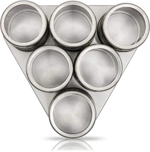 Magnetic Spice Rack - 6 Stainless Jars for Seasoning - Spice... - Picture 1 of 4