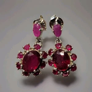 Natural Ruby Dangle 925 Sterling Silver Post Earrings 1197 - Picture 1 of 6