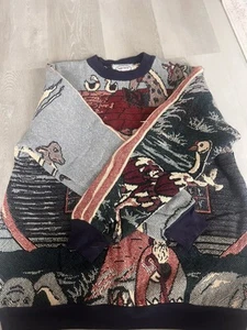 Vtg 90's Sugar Street Weavers Noahs Ark Tapestry Sweater AOP USA Made - Picture 1 of 5