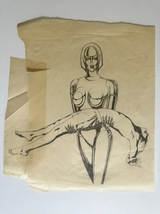 VINTAGE Sorayama HEAVY METAL Metropolis ORIGINAL Chrome girl drawing OOAK DISNEY - Picture 1 of 2