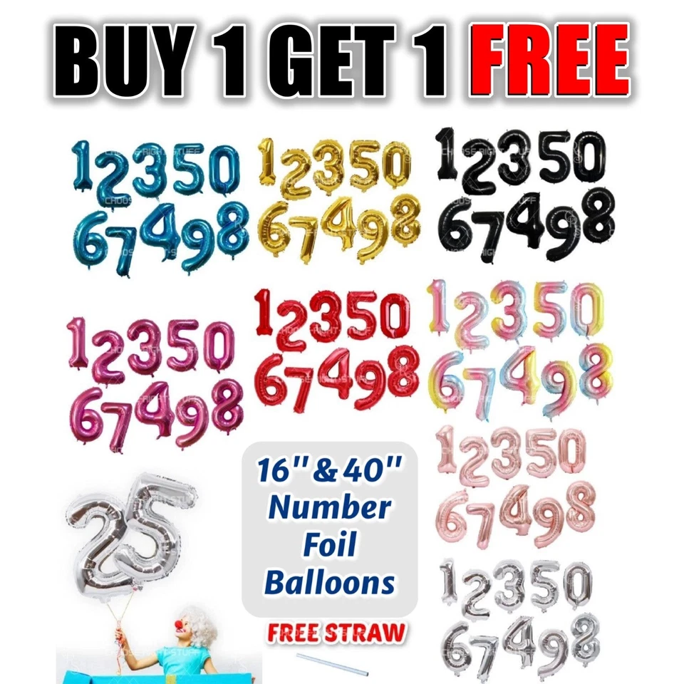 Globos con número de lámina gigante de 40" autoinflables cumpleaños edad fiesta boda globo Foto 1 de 4