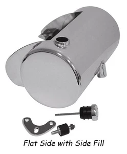 Improved Oil Routing Chrome Round Flat Oil Tank for Harley Softail 84-99 Chopper - Picture 1 of 2