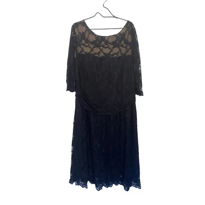 Vestido para mujer Kiyonna negro con superposición de encaje talla 4 mangas transparentes noche de cóctel Foto 1 de 4