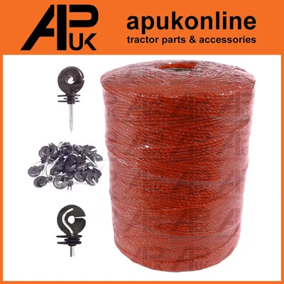 APUK Filo Poli Recinzione Elettrica 500m x 2mm 3 Fili con 100 Isolatori Anello Corto NUOVO