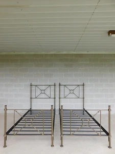 French Directoire Style Heavy Iron Antiqued Bronze Finish Beds - a Pair - Picture 1 of 15