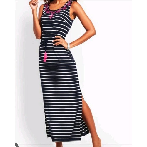 VETEMENTS MAXI ABITO DONNA TALBOTS TG S BLU BIANCO ROSA RIGHE PREPPY NAUTICO COLORATO