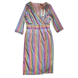 Jessakae Luminaria Kleid XL Regenbogen Streifen Metallic Faux Wickel Stretch Party - Bild 1 von 7