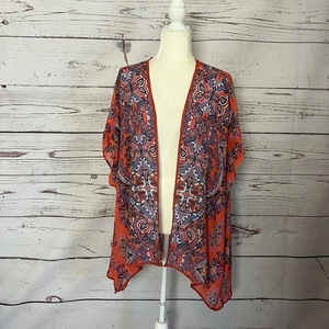 Top kimono Feathers by Tolani para mujer talla única rojo multicolor estampado cachemir - Imagen 1 de 6