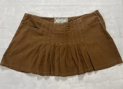 Abercrombie & Fitch Vtg RARE Y2K Mini Pleated Brown corduroy Preppy Mini Skirt 6 - Image 1 of 4