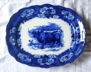 Antiguo plato para picar pavo Royal Doulton Dark Flow azul Longhorn 16 x 19 - Imagen 1 de 11