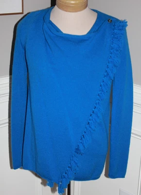 Cárdigan Lilly Pulitzer 100 % cachemir XS Alina envolvente flecos suéter azul BOHO Foto 1 de 4