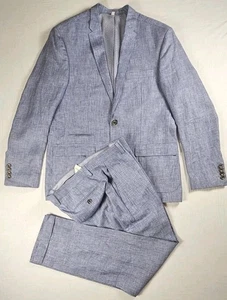 Murano Baird McNutt Linen Suit Mens Large 34x32 Blue Slim Fit Blazer Trousers - Picture 1 of 17