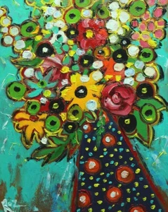 Floral #362 - 16x20" original flowers oil painting by Roz - Picture 1 of 1
