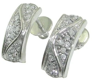Designer Hoop Huggie Earrings SI1 G Round Diamond 0.40 Ct 14K White Gold 6.50MM - Picture 1 of 6