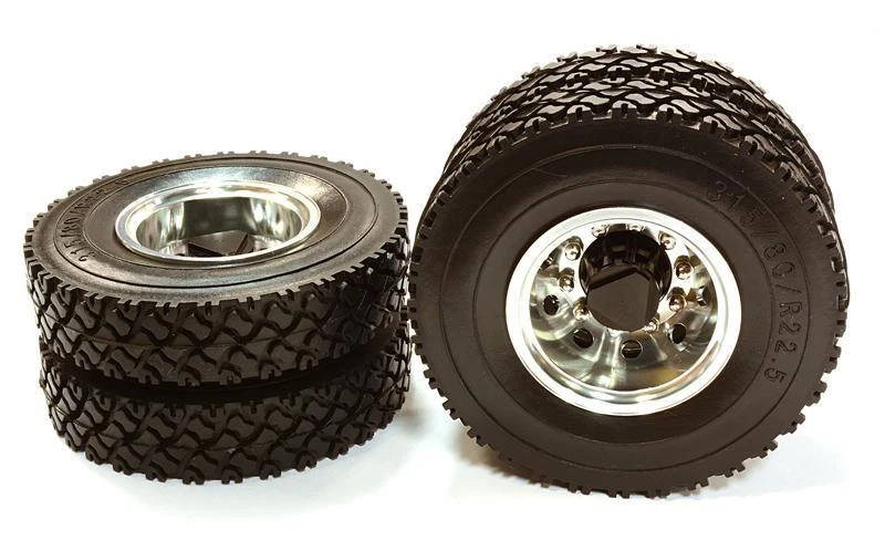 Machined Alloy T6 Rear Dually Wheel & XC Tire for Tamiya 1/14 Scale Trucks - Image 1 of 1