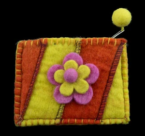 Wallet purse 13cm Felt multicolor Flower Nepal 26970 - Picture 1 of 2