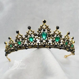Cristal Verde Princesa Tiara Corona Boda Novia Fiesta Concurso Antiguo Oro 301 - Imagen 1 de 8