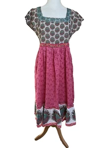 Phool Dress Size 14 Multicoloured 100% Cotton Floral/ Paisley Midi Gypsy Boho - Picture 1 of 24