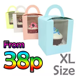 Large Coloured Single Cupcake Boxes with Window and Handle! Pastel Muffin - Picture 1 of 8