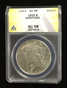 1925 ANACS AU 58 Silver Peace Dollar *Scratched* *Details* - Picture 1 of 4