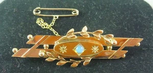 ANTIQUE ESTATE 9CT ROSE GOLD EDWARDIAN 3 STONE BAR BROOCH PIN C 1910 - Picture 1 of 4