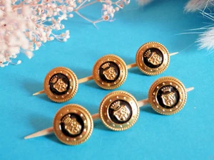 1035B Chequerboard Buttons " Crested " Golden Enamel Black Lot 6 Ép. Vintage - Picture 1 of 3