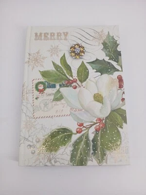 Pooch & Sweetheart Brooch Writing Journal White Flower Bud Holly Tree Santa... - Image 1 of 4