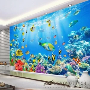 Fotomural no tejido papel pintado murales 3D mundo submarino cientos de peces 2144 - Imagen 1 de 2