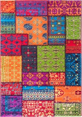 Rainbow Patchwork Rug Runner Bright Multi Color Mat Vivid Intricate Detail  - Image 1 of 4