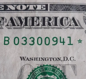 RARE STAR NOTE 640 K Run Fancy Serial Number B 03300941 * Series 2017 A $1 Bill - Picture 1 of 6