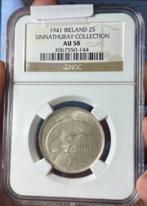 NGC AU58 Ireland 1941 Two Shilling/ Florin Silver coin - Picture 1 of 4