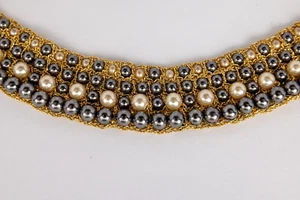 Vintage Pearl Collar Necklace Gold Thread Grey White Pearls 1950s RARE - Bild 1 von 9