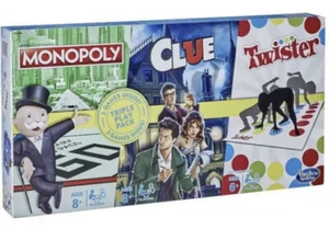 Hasbro MONOPOLY/CLUE/TWISTER Triple Play Pack of 3 Family Board Games - Picture 1 of 5