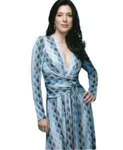Issa multicolor blue silk long sleeve tie waist dress 8 - Picture 1 of 7