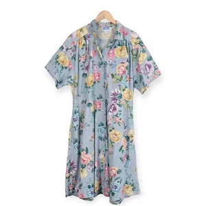 Vintage Midi Shirt Dress Floral 90S Classic Cottage Retro Housewife Blue Pink 14 - Picture 1 of 9