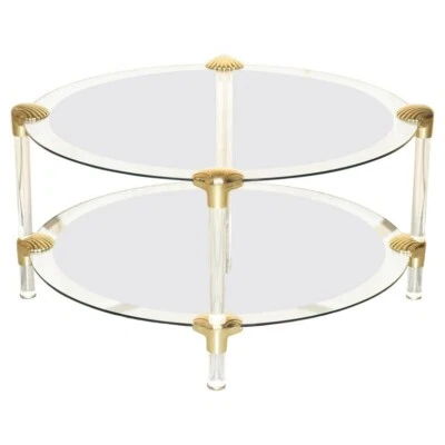 MESA DE CENTRO MODERNA DE DOS NIVELES MONTADA EN LATÓN Y VIDRIO PLATEADO DE MEDIADOS DE SIGLO Foto 1 de 4