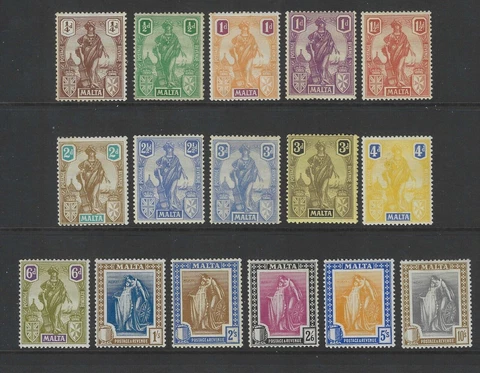 MALTA SG123/39 1922 Set of 16 Stamps, Mounted Mint Cover